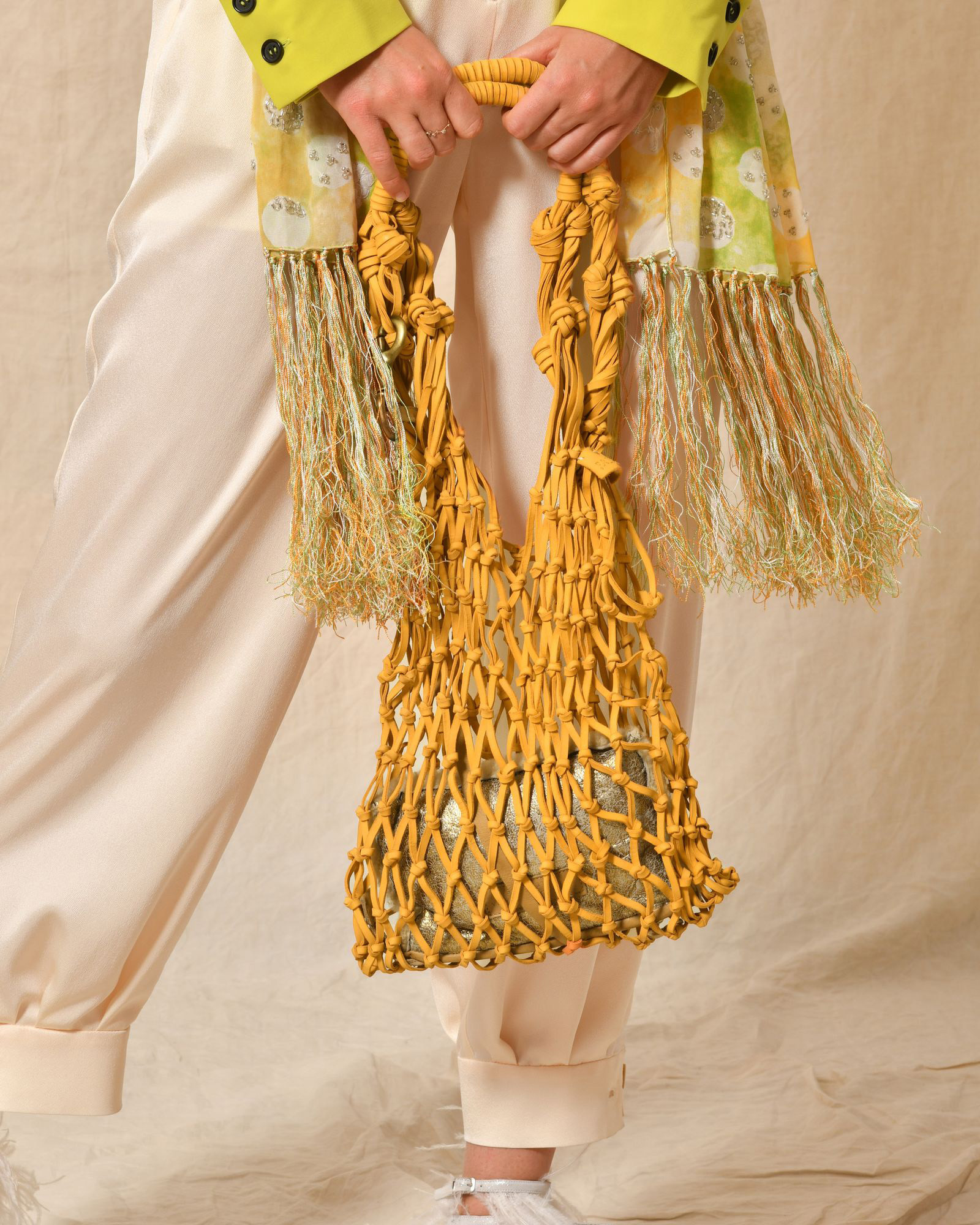 Sac porté épaule macramé tressé orange Falorni