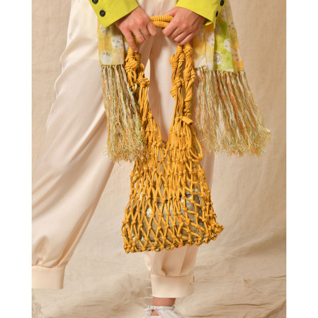 Sac porté épaule macramé tressé orange Falorni