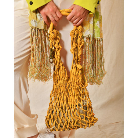 Sac porté épaule macramé tressé orange Falorni