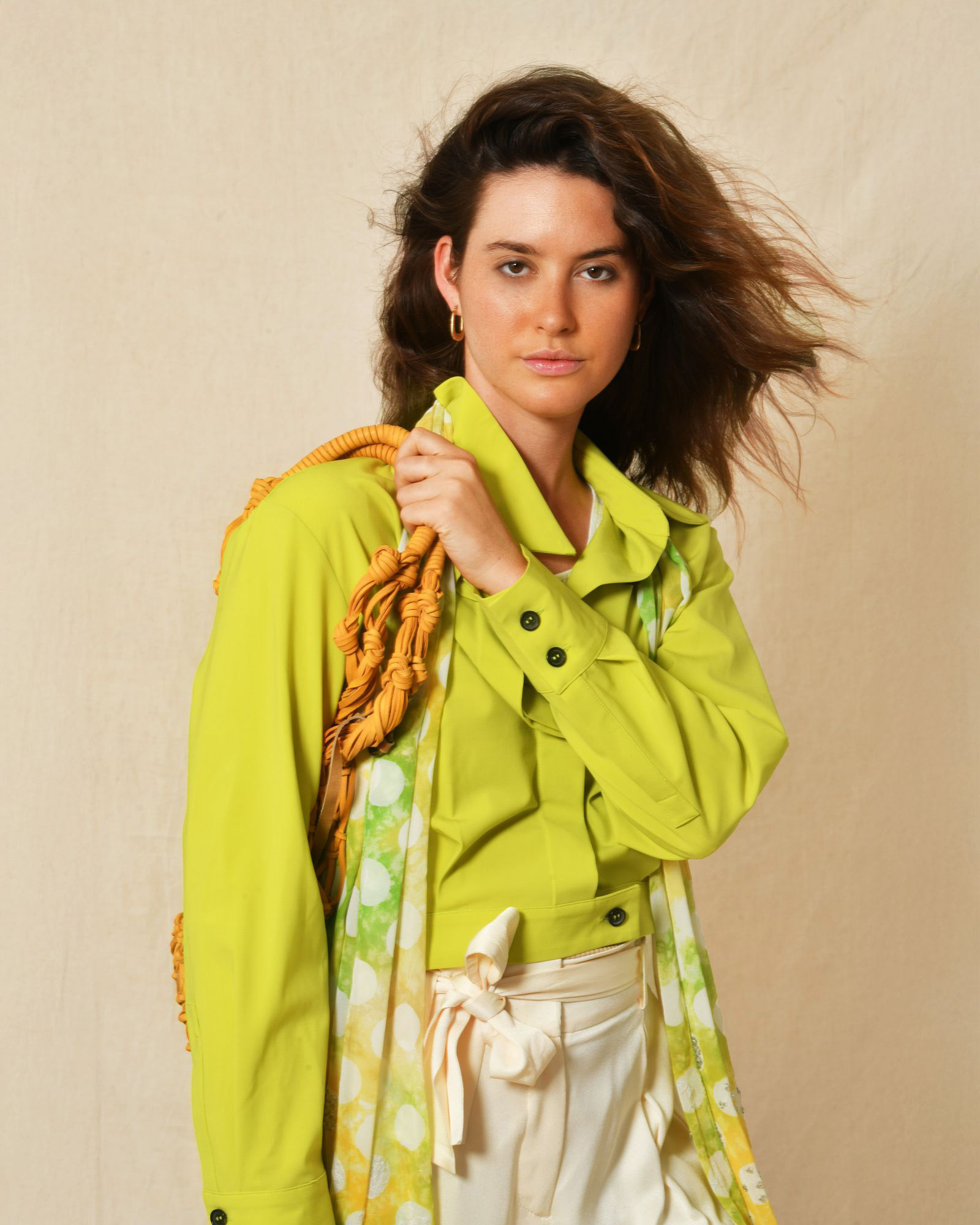 Sac porté épaule macramé tressé orange Falorni