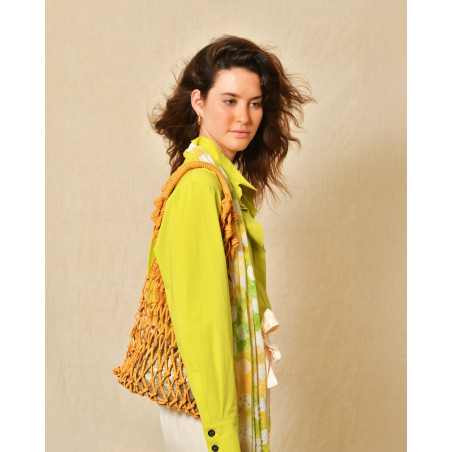 Sac porté épaule macramé tressé orange Falorni