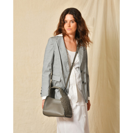 Sac à main gris en cuir tressé Falorni