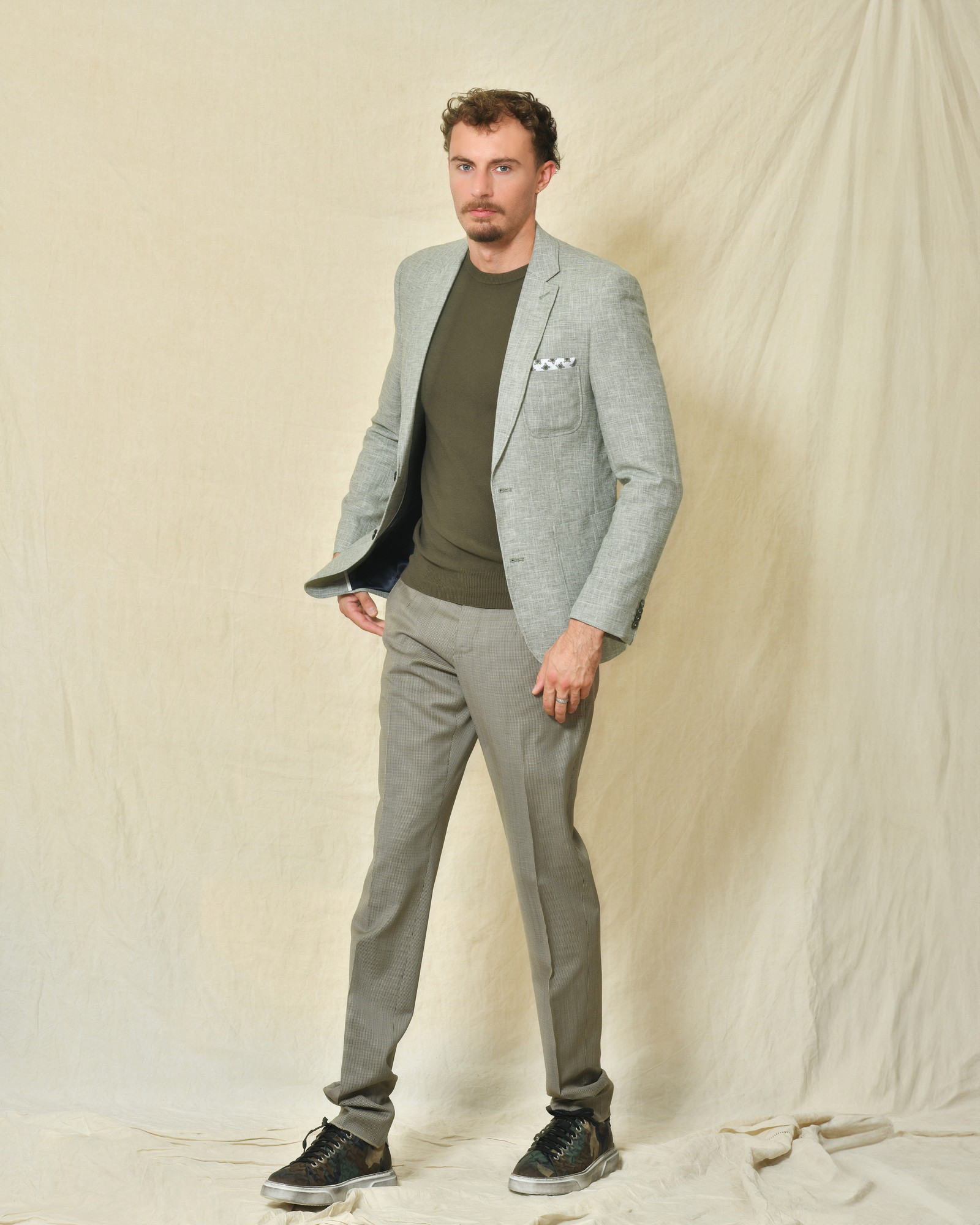 Pantalon beige motifs pied de poule Sartoria Luccioni