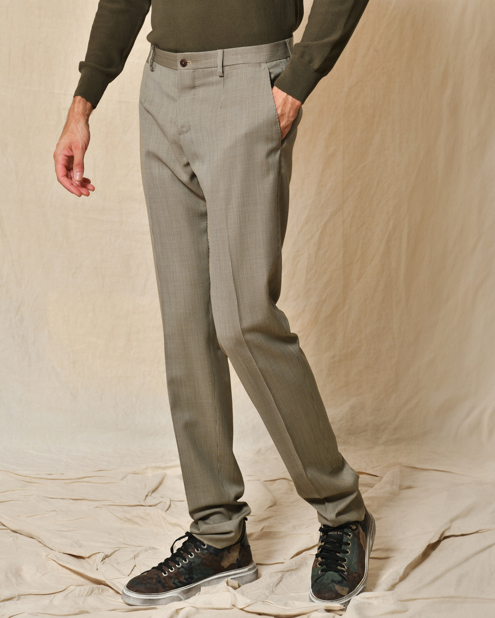 Pantalon beige motifs pied de poule Sartoria Luccioni