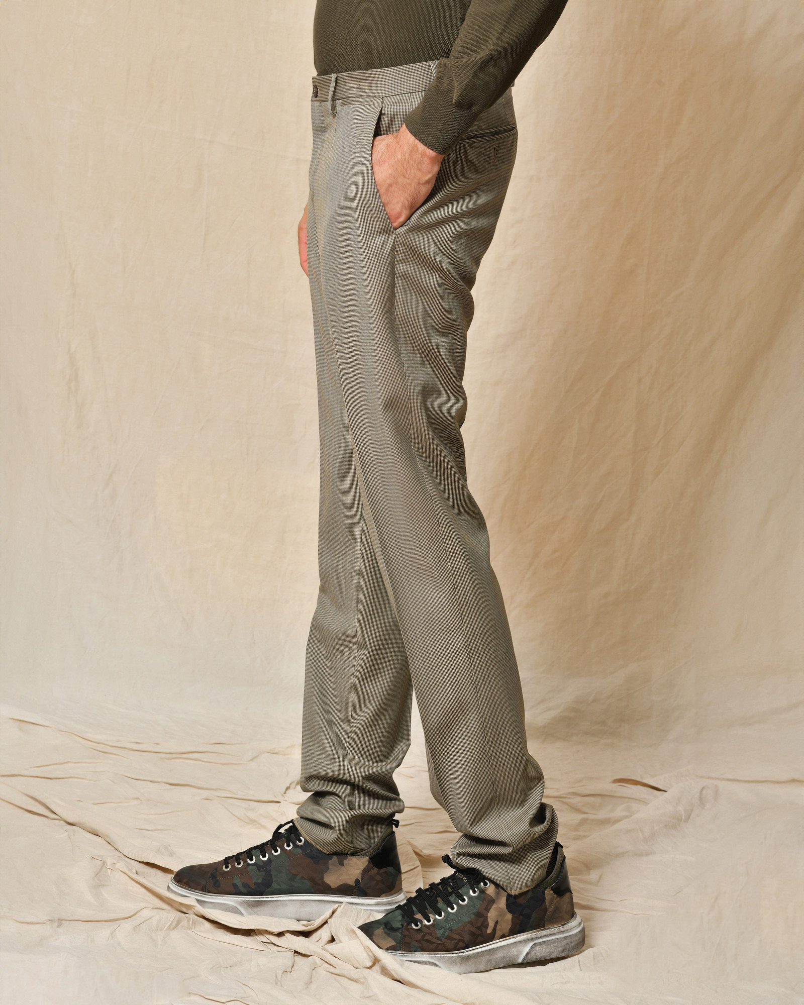 Pantalon beige motifs pied de poule Sartoria Luccioni