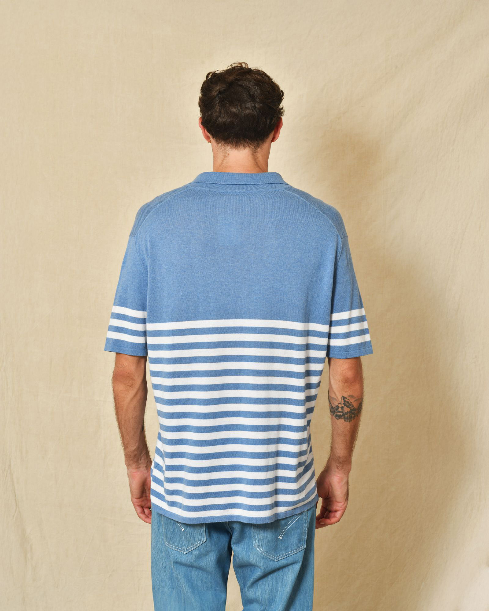 Pull style polo en coton bleu à rayures Canali