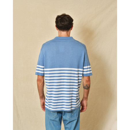Pull style polo en coton bleu à rayures Canali