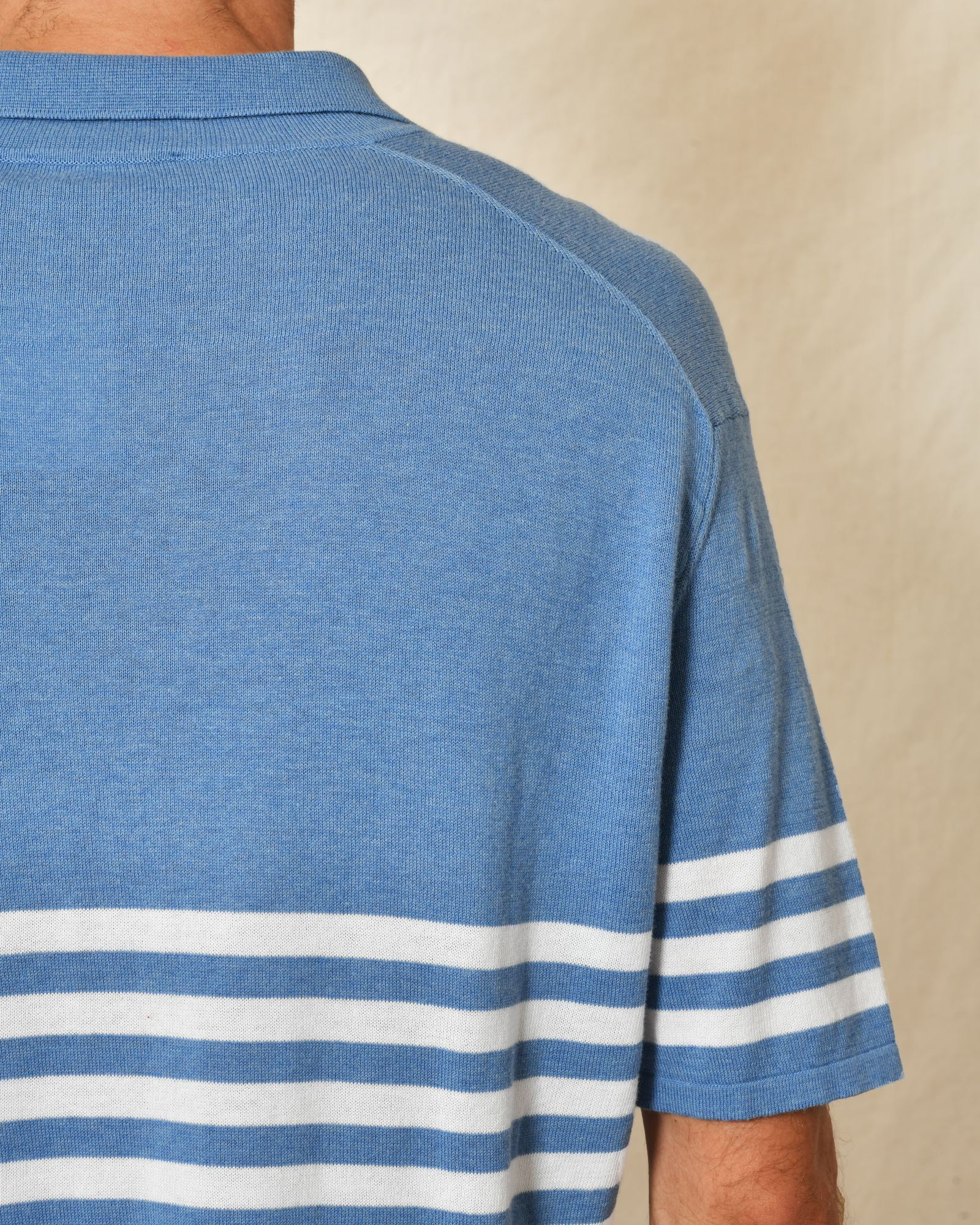 Pull style polo en coton bleu à rayures Canali