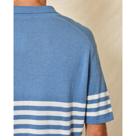 Pull style polo en coton bleu à rayures Canali