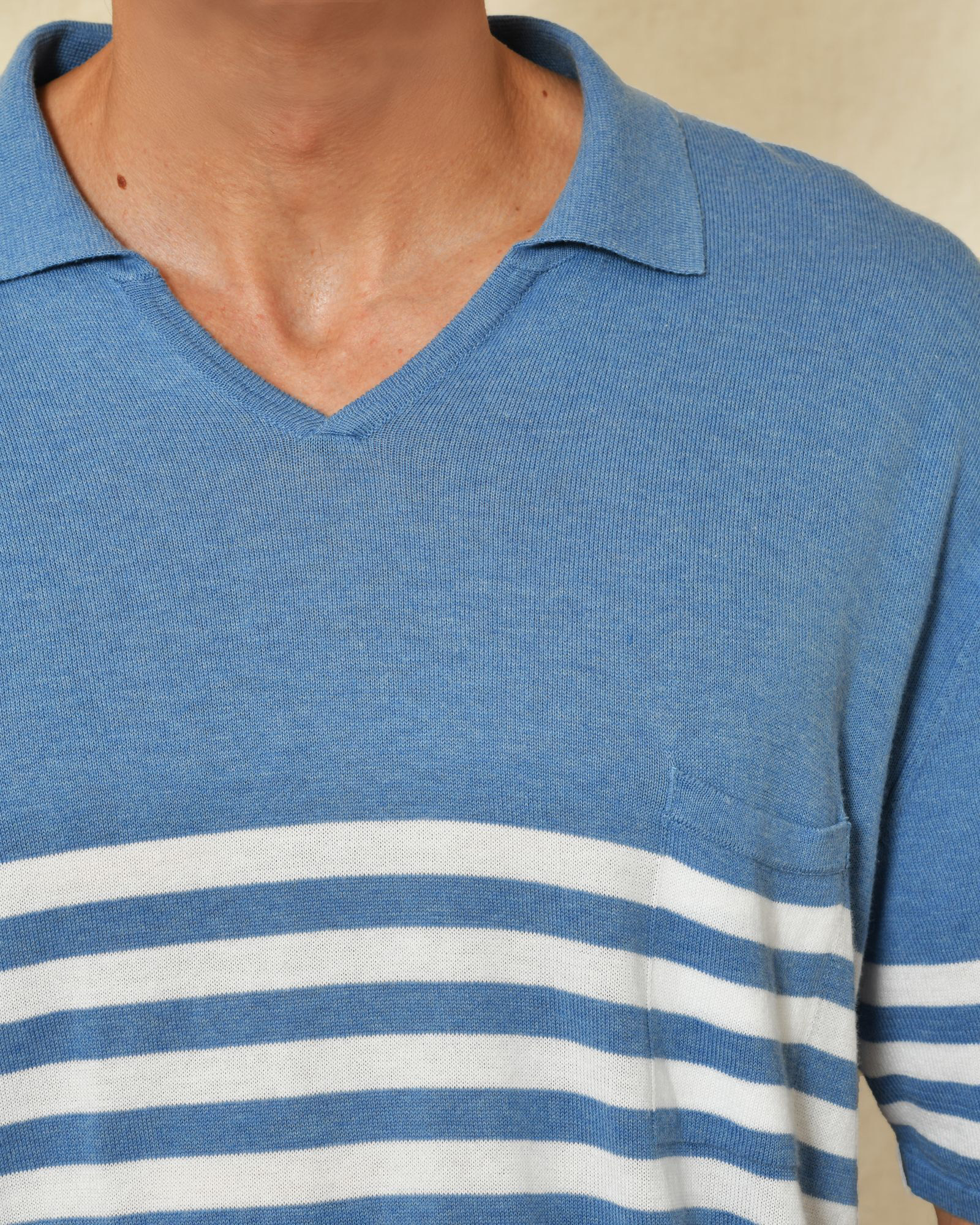 Pull style polo en coton bleu à rayures Canali