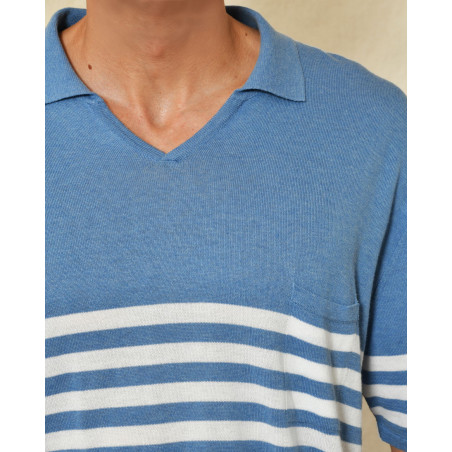 Pull style polo en coton bleu à rayures Canali