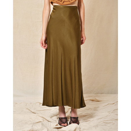 Jupe midi fluide kaki Pomandère