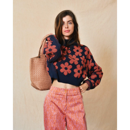 Sac porté épaule en cuir tressé rose Falorni