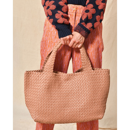 Sac porté épaule en cuir tressé rose Falorni