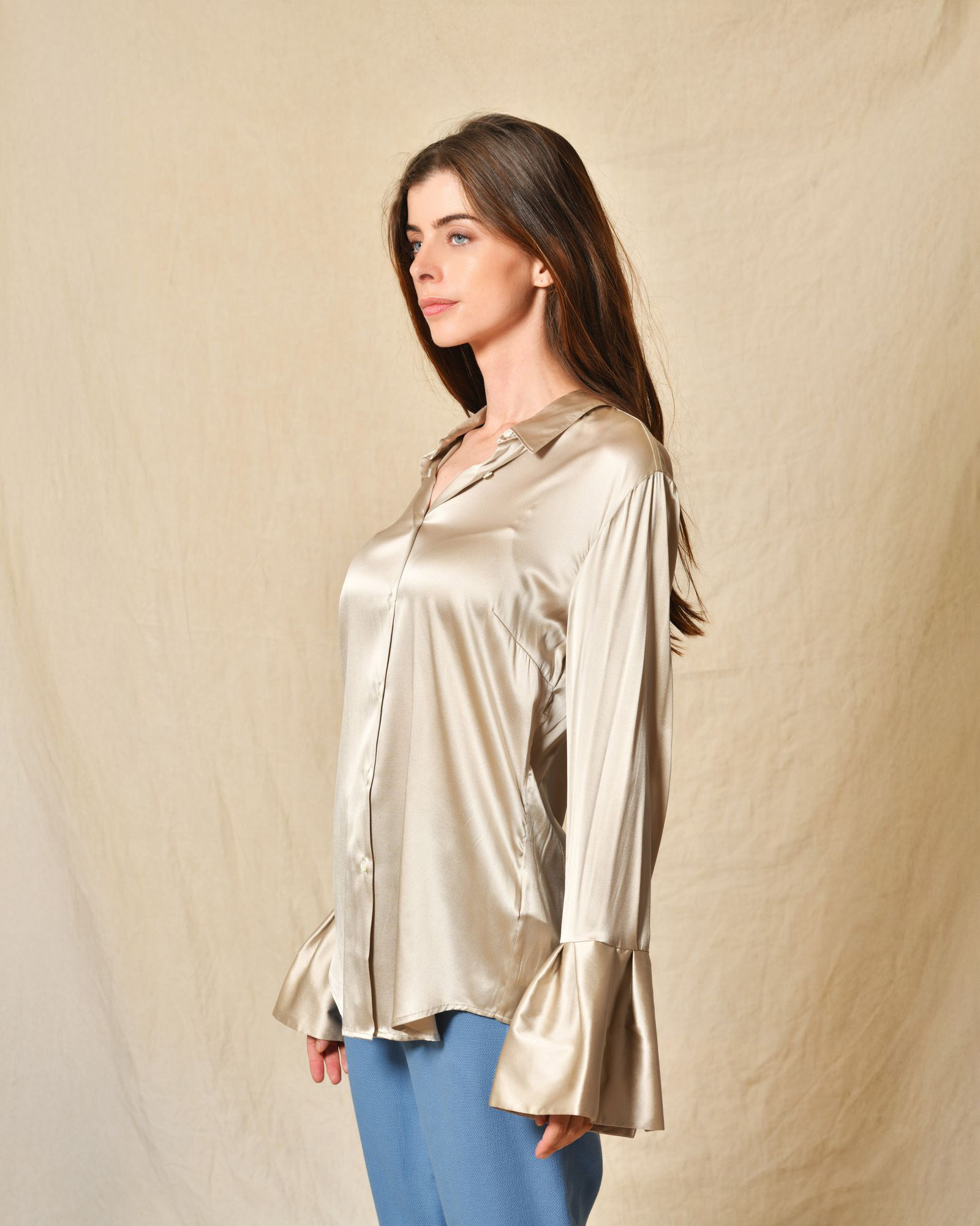 Chemisier en soie argenté Sara Roka