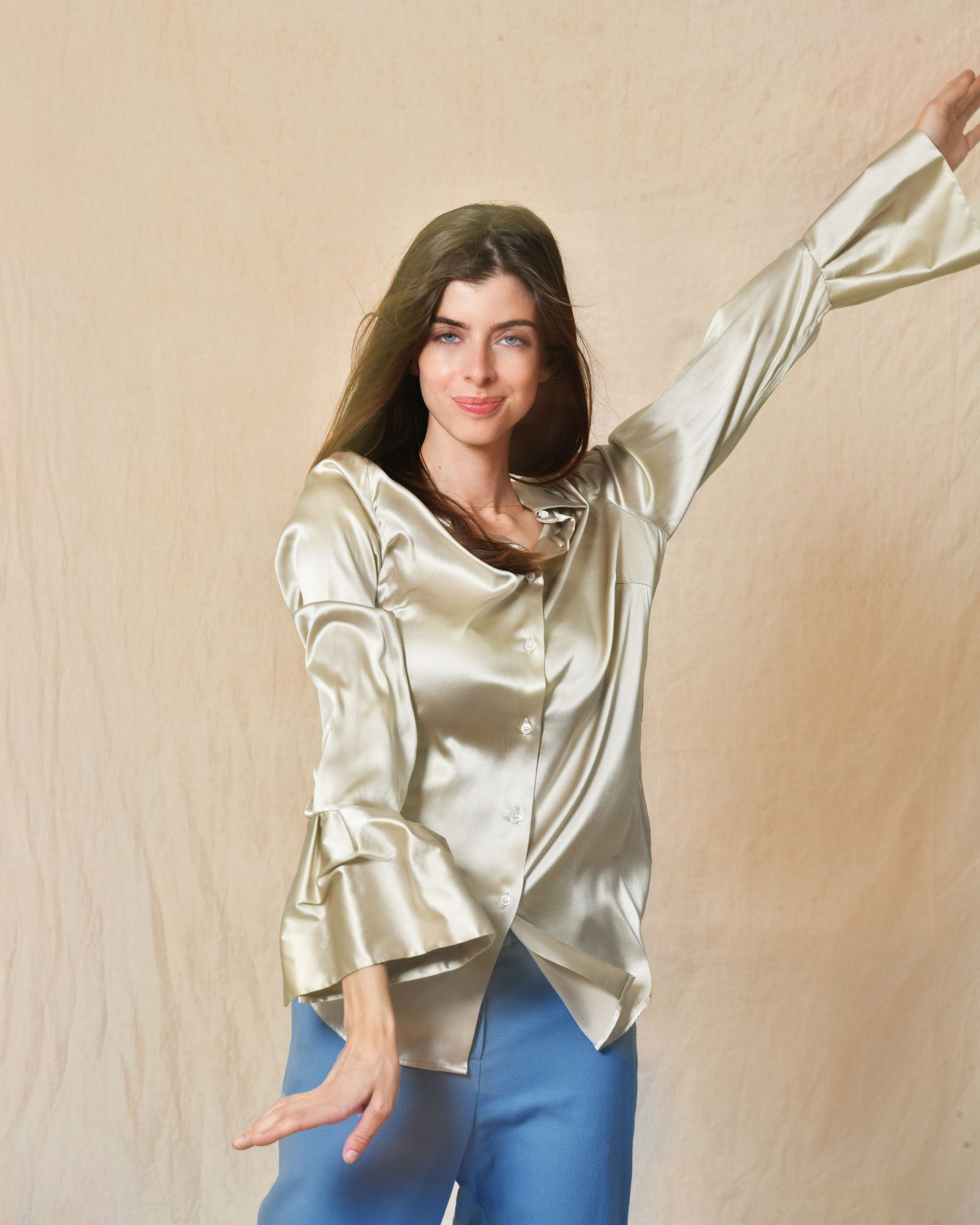 Chemisier en soie argenté Sara Roka