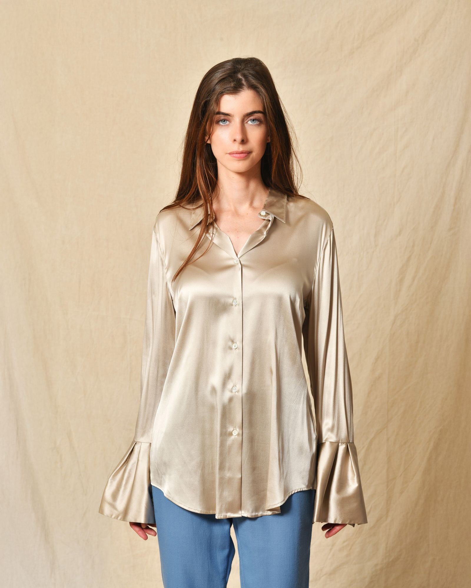 Chemisier en soie argenté Sara Roka