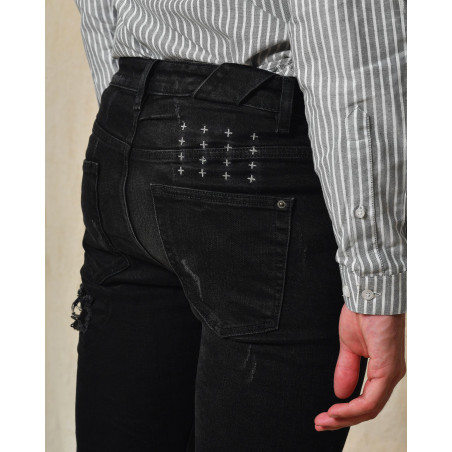 Jean en coton noir déchiré Ksubi