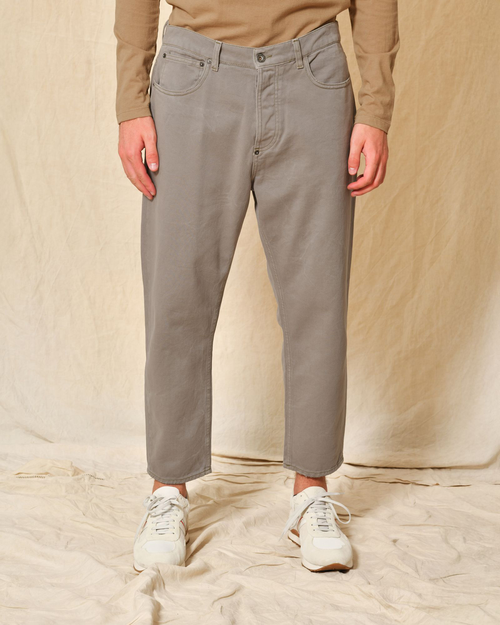 Jean large en coton gris/beige Ixos