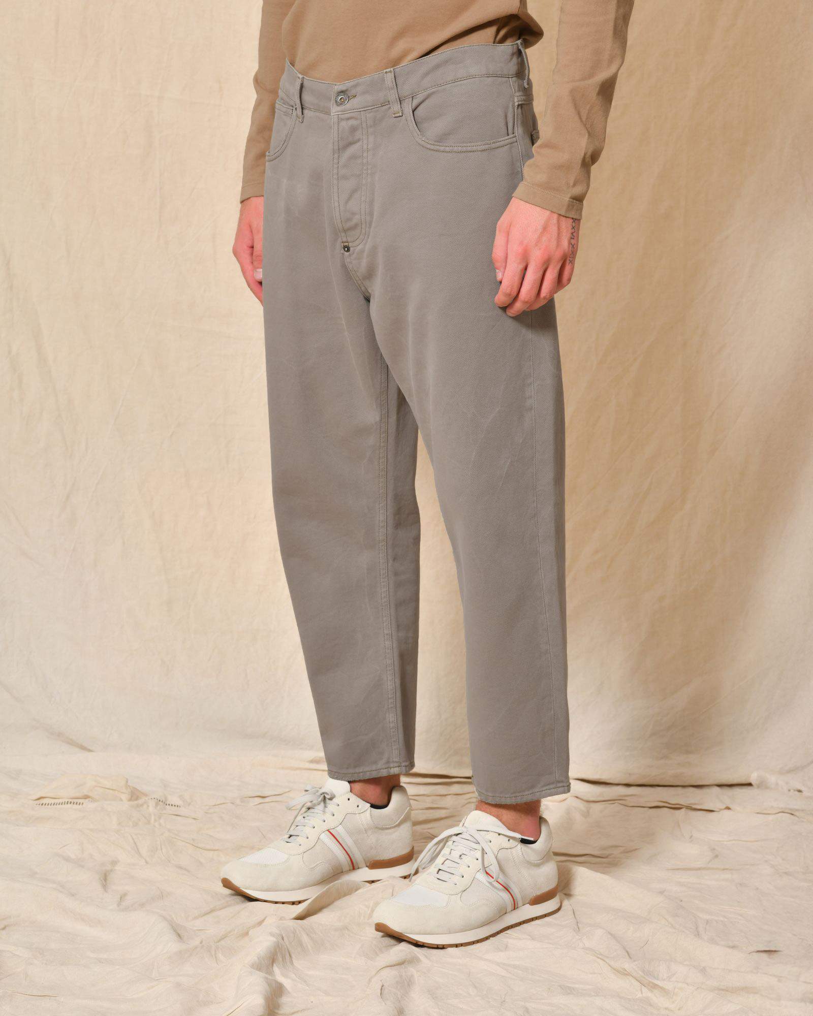 Jean large en coton gris/beige Ixos