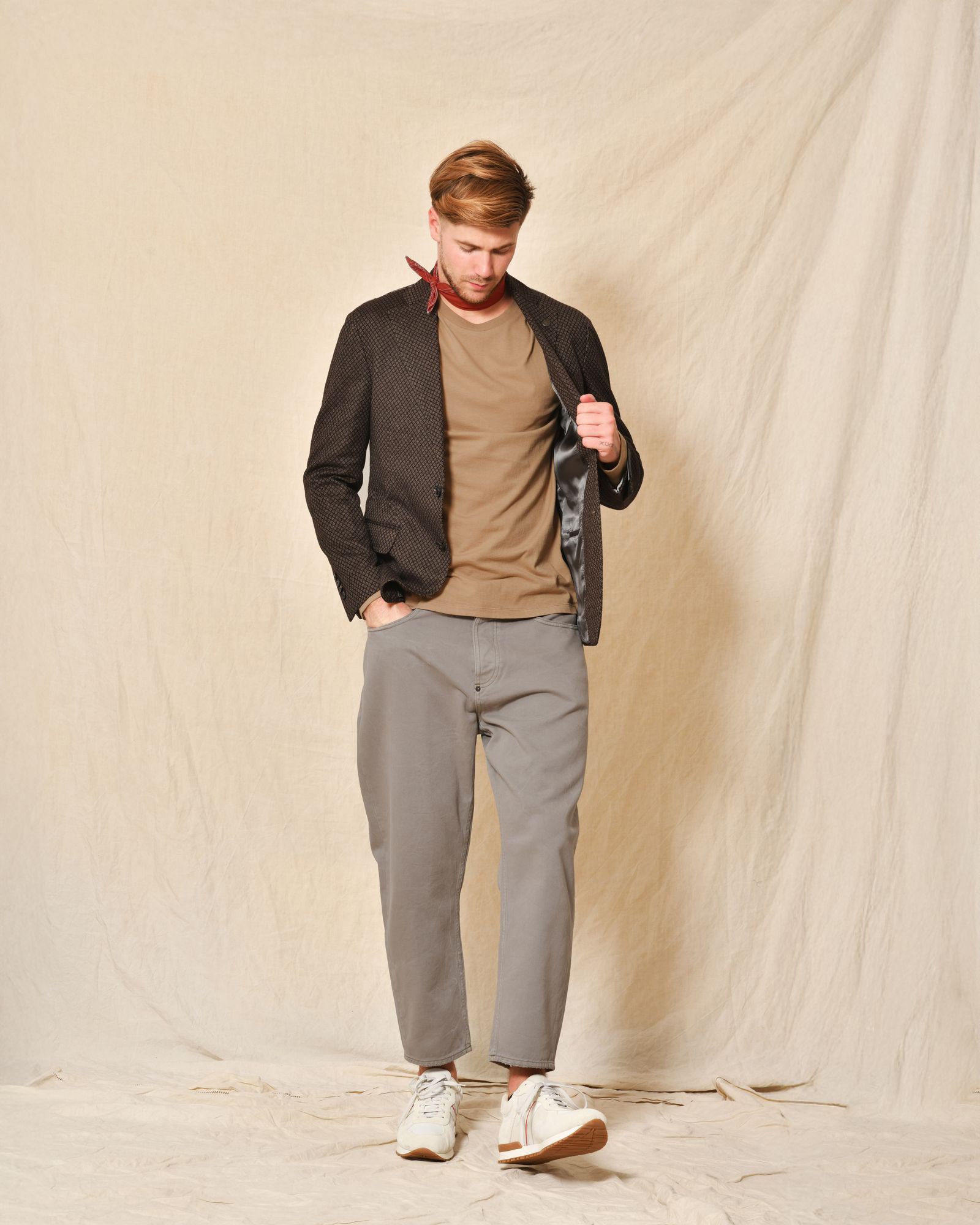 Jean large en coton gris/beige Ixos