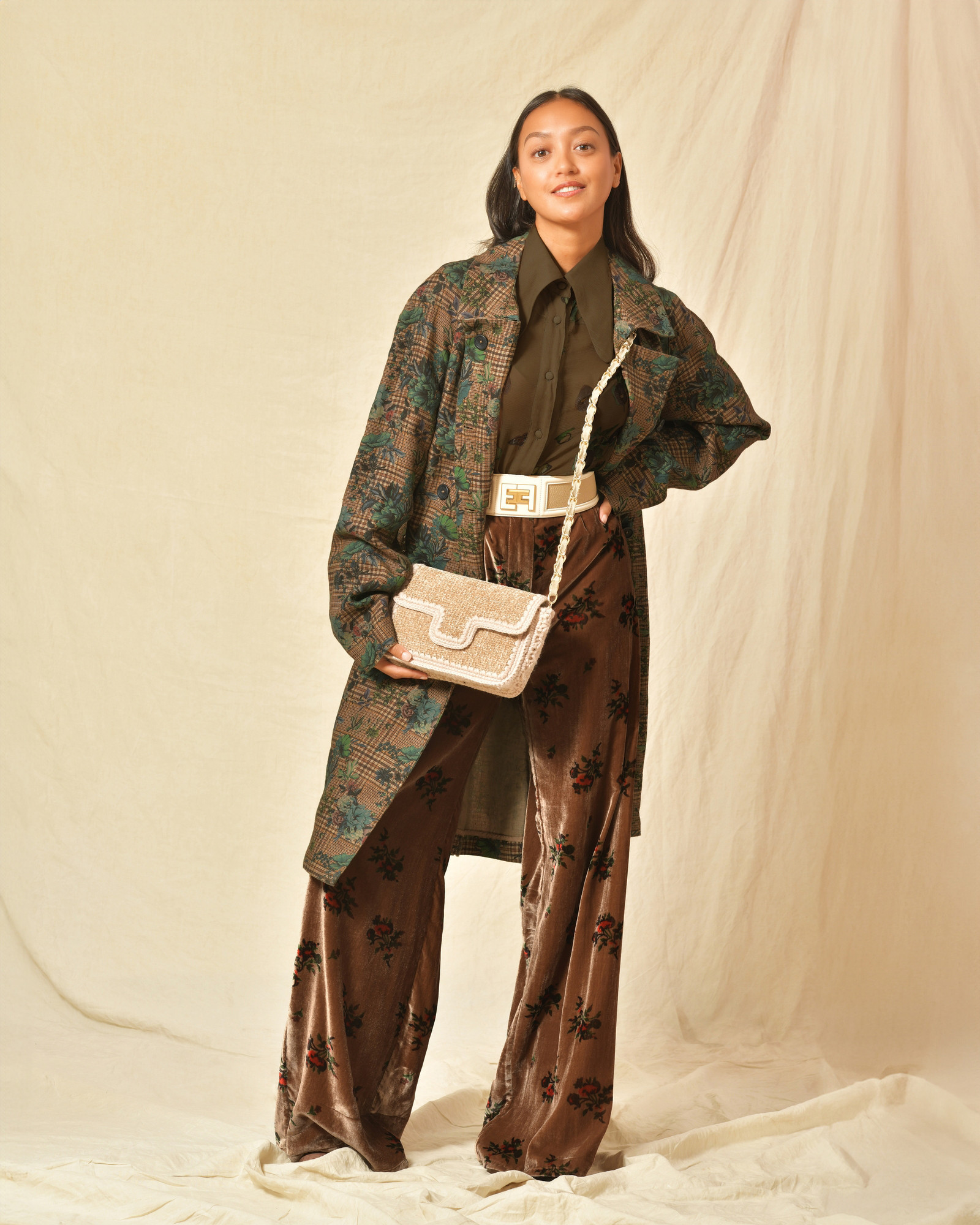 Trench en lin taupe à motifs 120% Lino