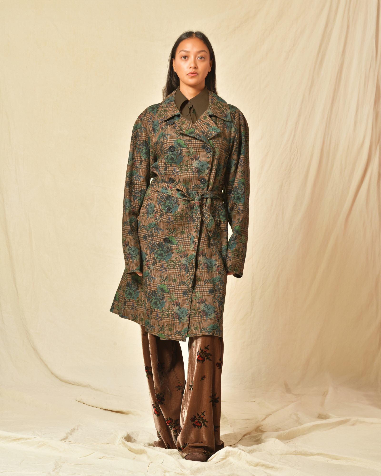 Trench en lin taupe à motifs 120% Lino