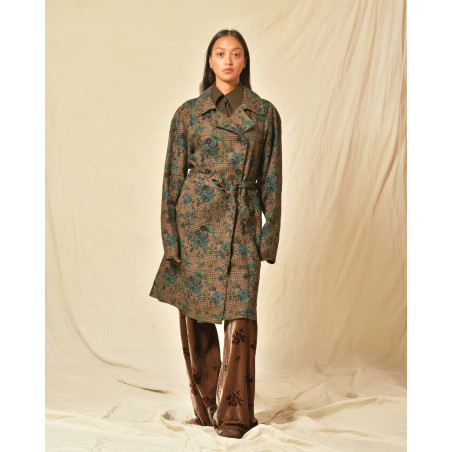 Trench en lin taupe à motifs 120% Lino