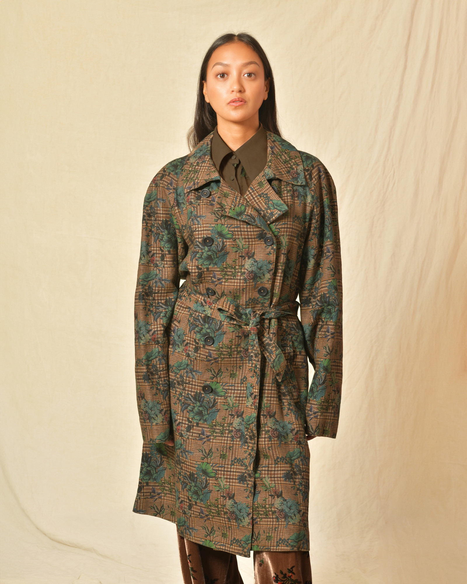 Trench en lin taupe à motifs 120% Lino