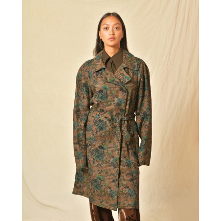 Trench en lin taupe à motifs 120% Lino