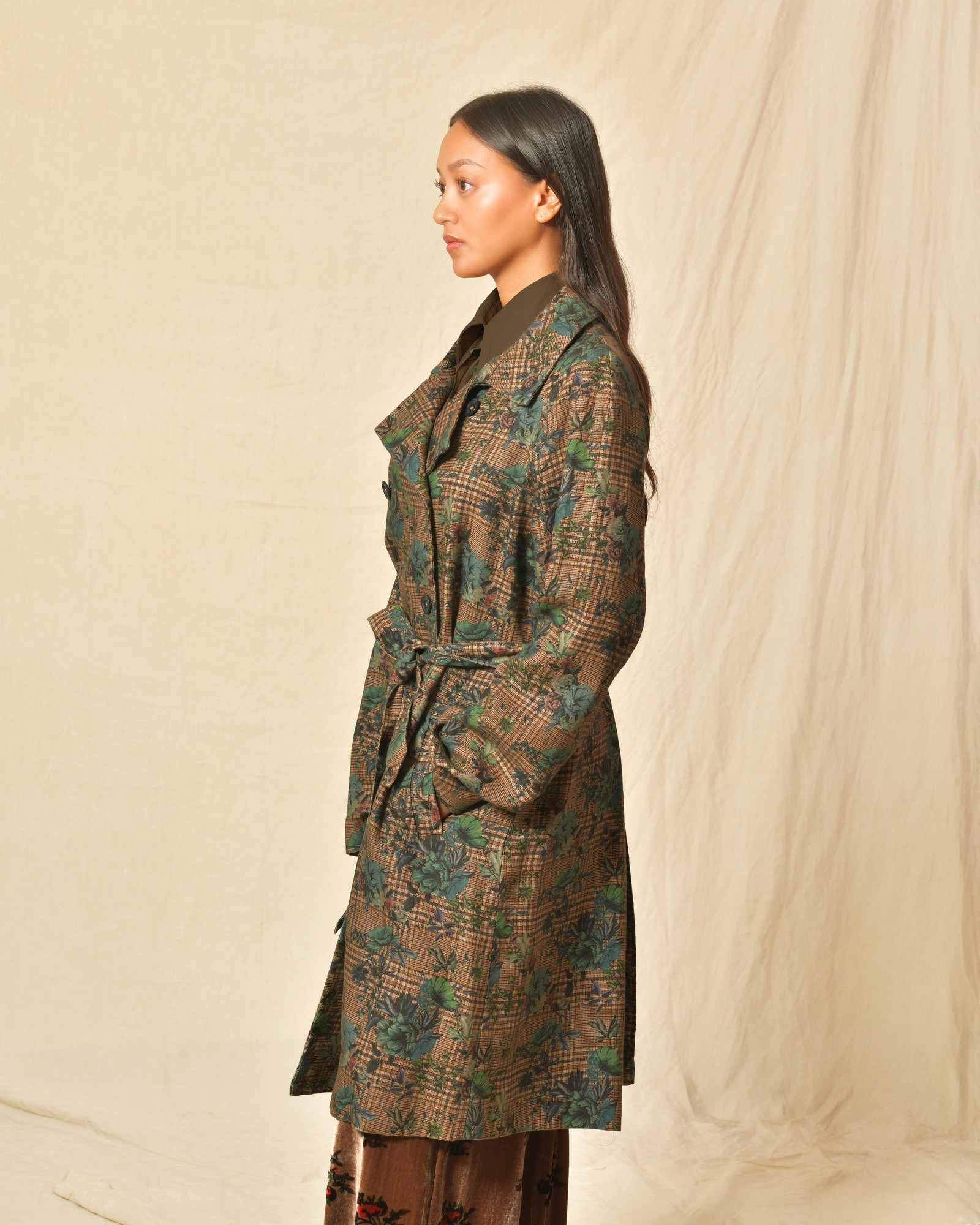 Trench en lin taupe à motifs 120% Lino