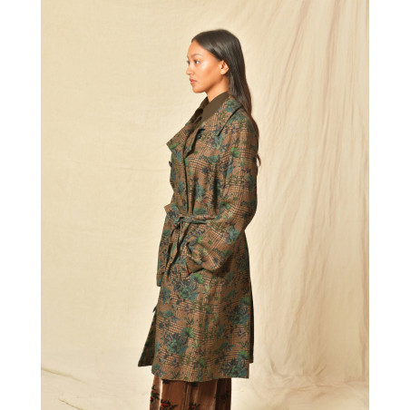 Trench en lin taupe à motifs 120% Lino