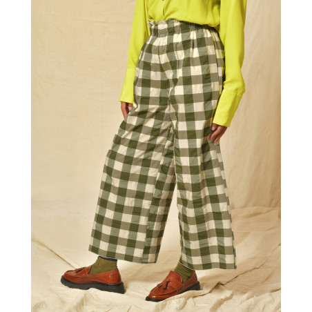 Pantalon en coton kaki à carreaux AVN