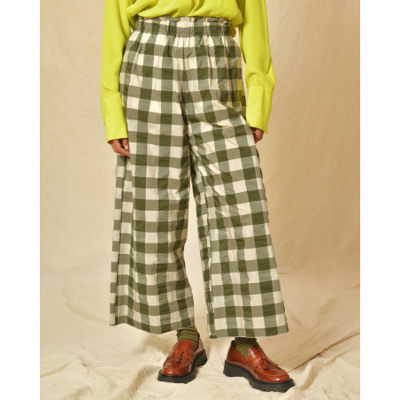 Pantalon en coton kaki à carreaux AVN