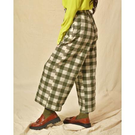 Pantalon en coton kaki à carreaux AVN