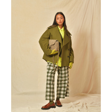 Pantalon en coton kaki à carreaux AVN