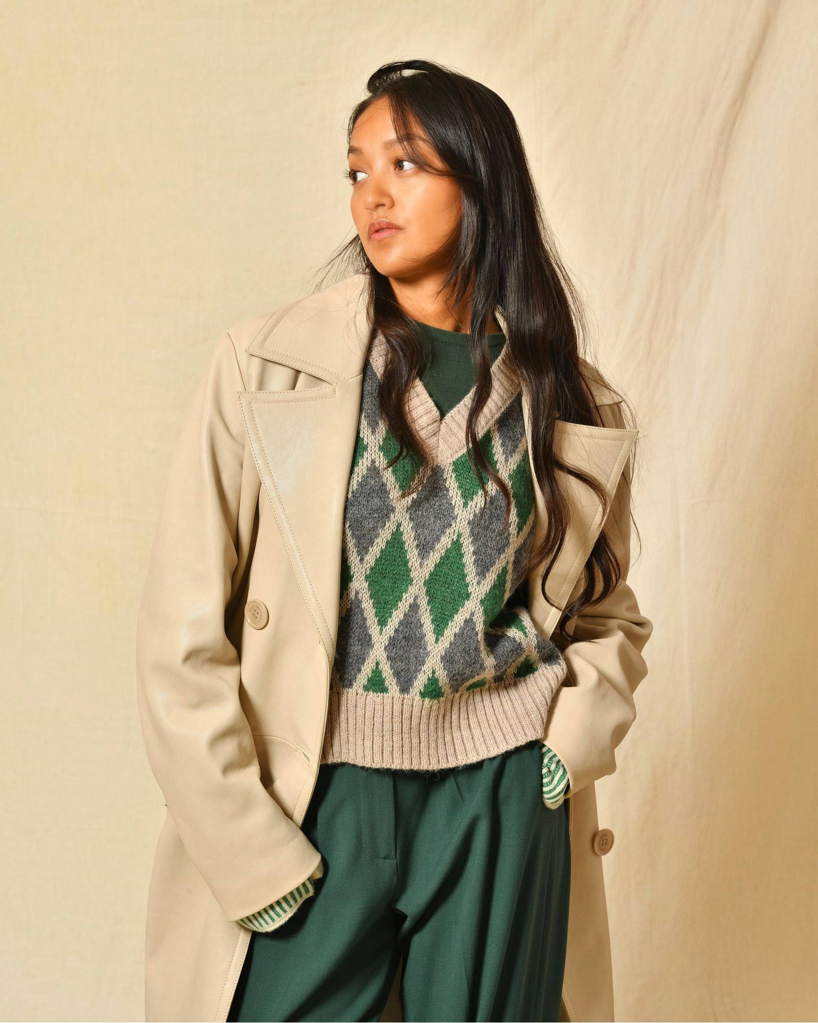 Trench en cuir beige Ventcouvert