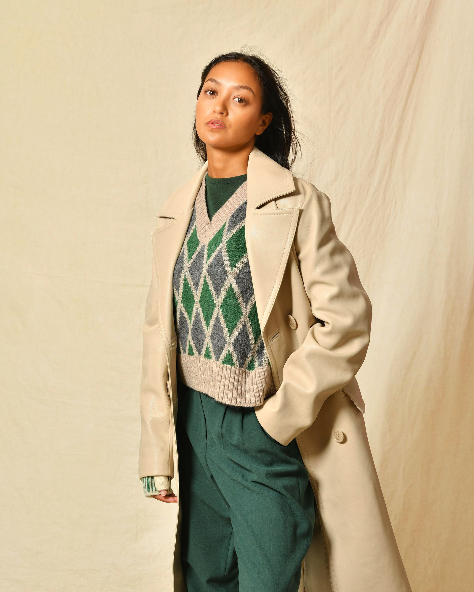 Trench en cuir beige Ventcouvert