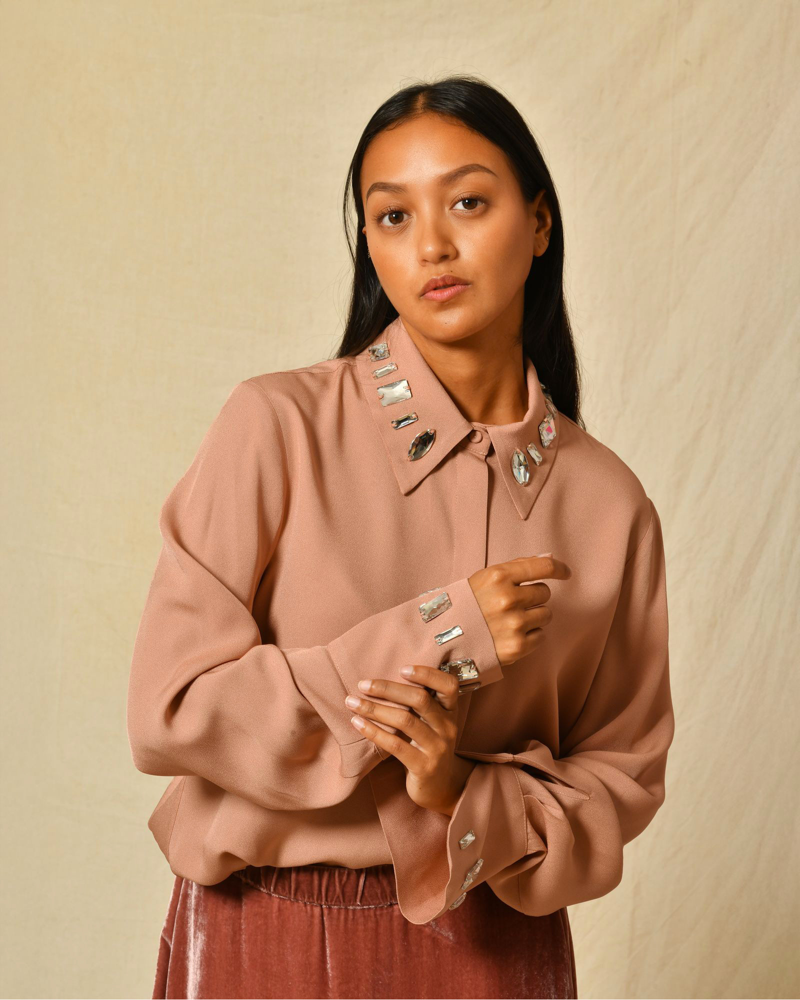 Chemisier vieux rose à cristaux Sfizio