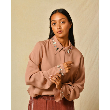 Chemisier vieux rose à cristaux Sfizio