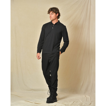Polo manches longues en coton noir Outfit