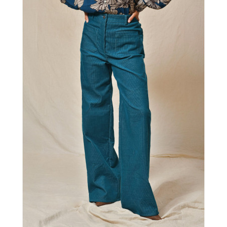 Pantalon en velours côtelé bleu canard Sfizio