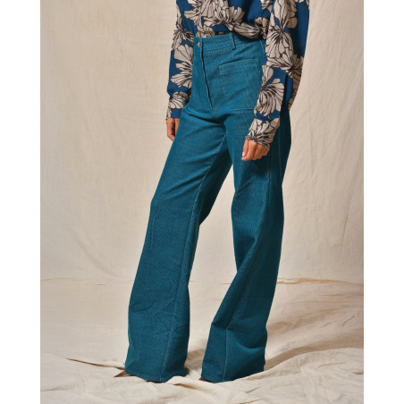 Pantalon en velours côtelé bleu canard Sfizio