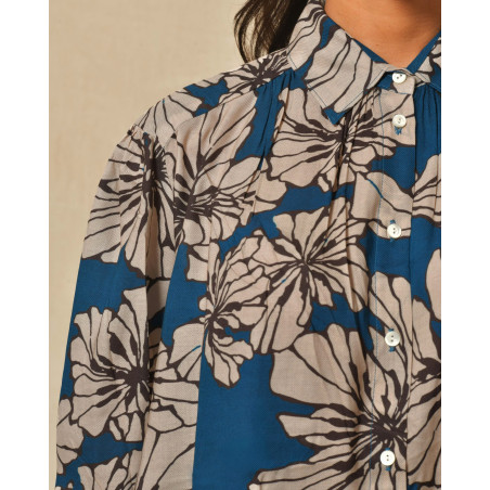 Blouse fluide en viscose bleu à motifs Diega