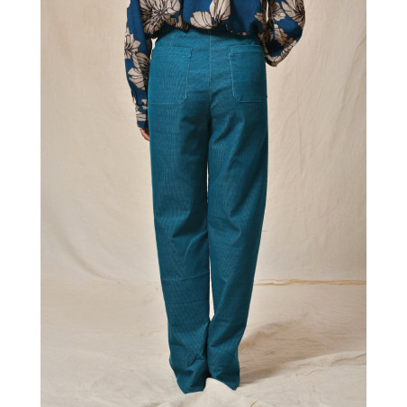 Pantalon en velours côtelé bleu canard Sfizio