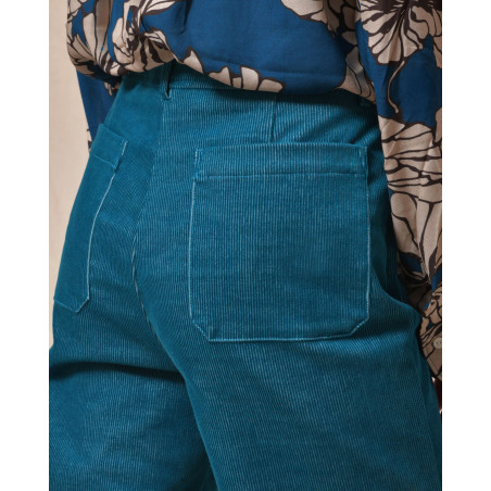 Pantalon en velours côtelé bleu canard Sfizio