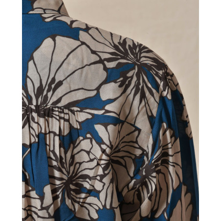 Blouse fluide en viscose bleu à motifs Diega
