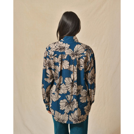 Blouse fluide en viscose bleu à motifs Diega
