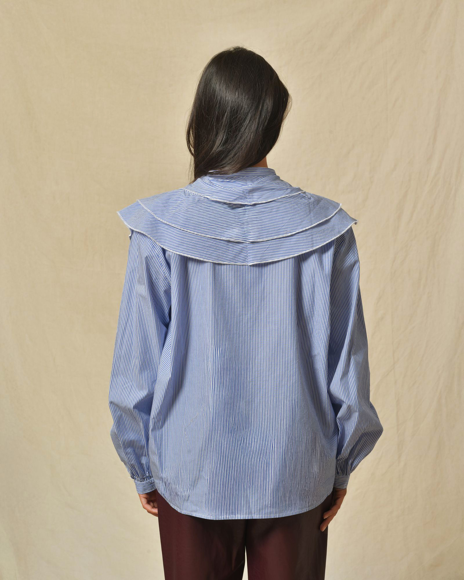 Chemisier à volants bleu et blanc Diega