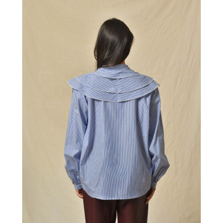 Chemisier à volants bleu et blanc Diega